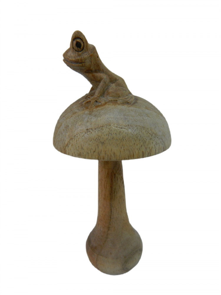 Hand Carving Wooden Frog - Frog On Single Mushroom